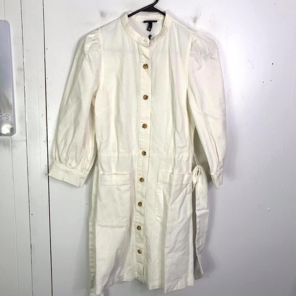 Who What Wear Dress Womens XS Belted Button Front Utility Long Sleeve New White